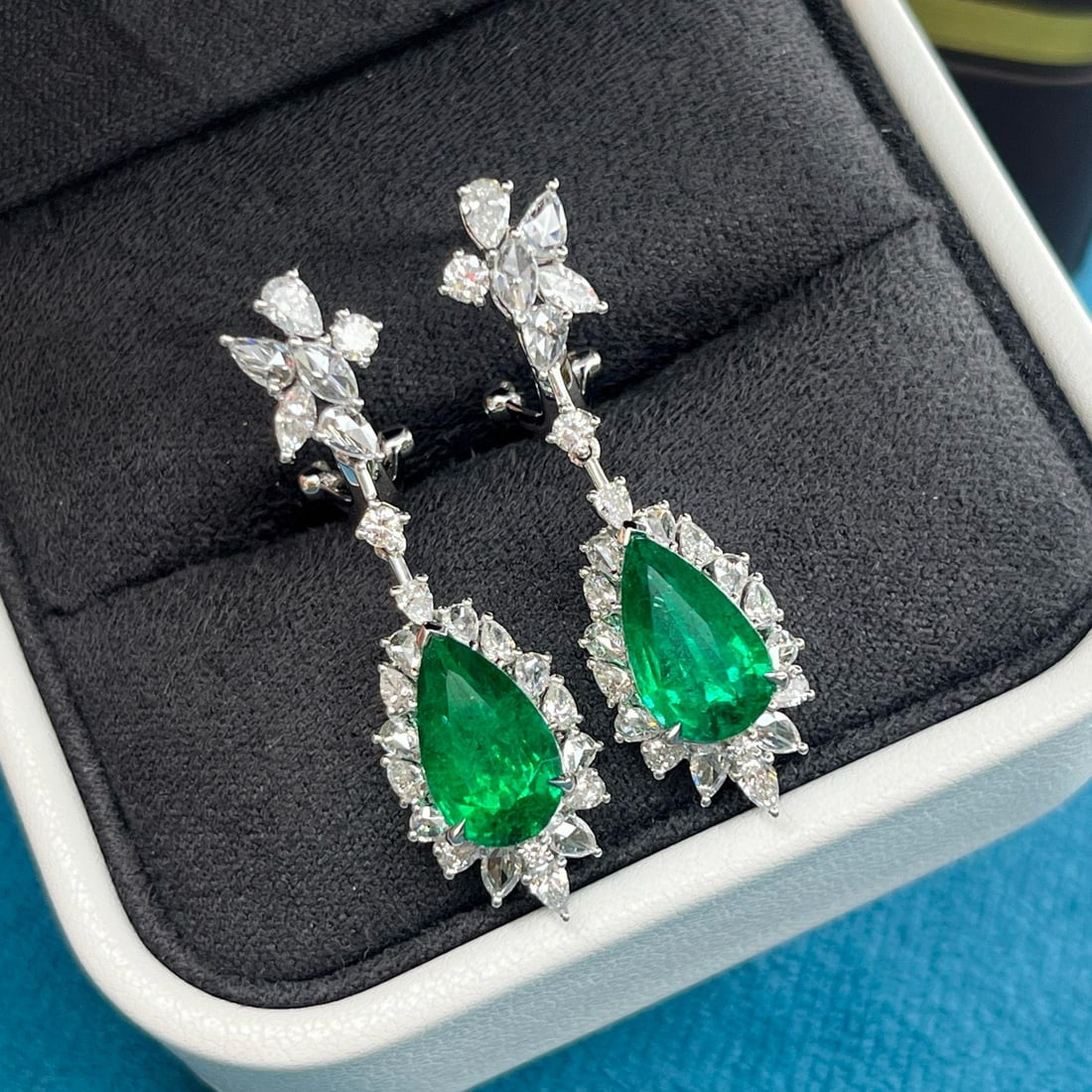 14k Gold 5.63 Ctw Vivid Green Natural Emerald & Diamond Earrings - 5