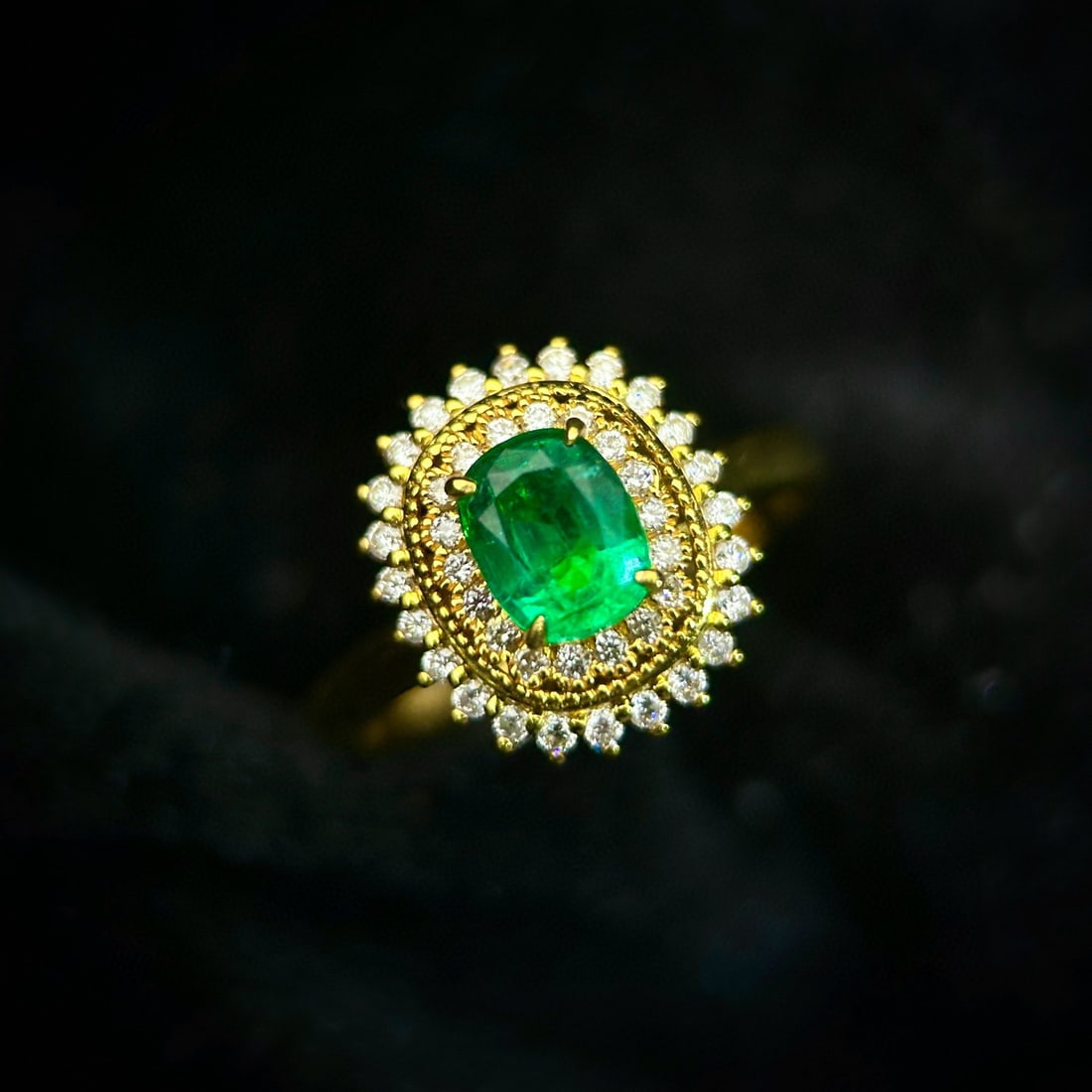 14k Gold 1.43 Ctw Vivid Green Natural Emerald & Diamond Ring - 5