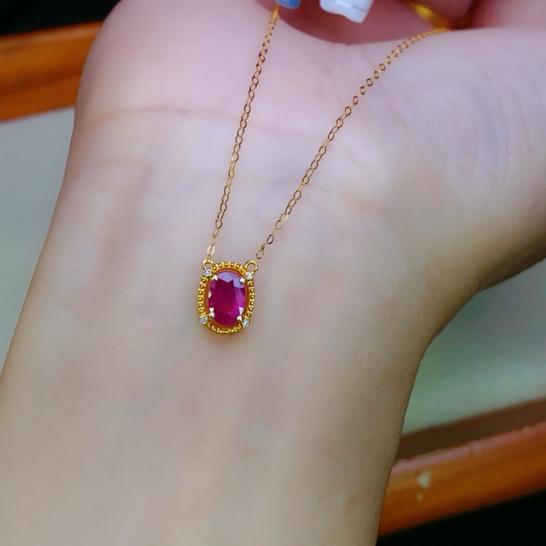14k Gold 0.65 Ct Natural Ruby Necklace - 5