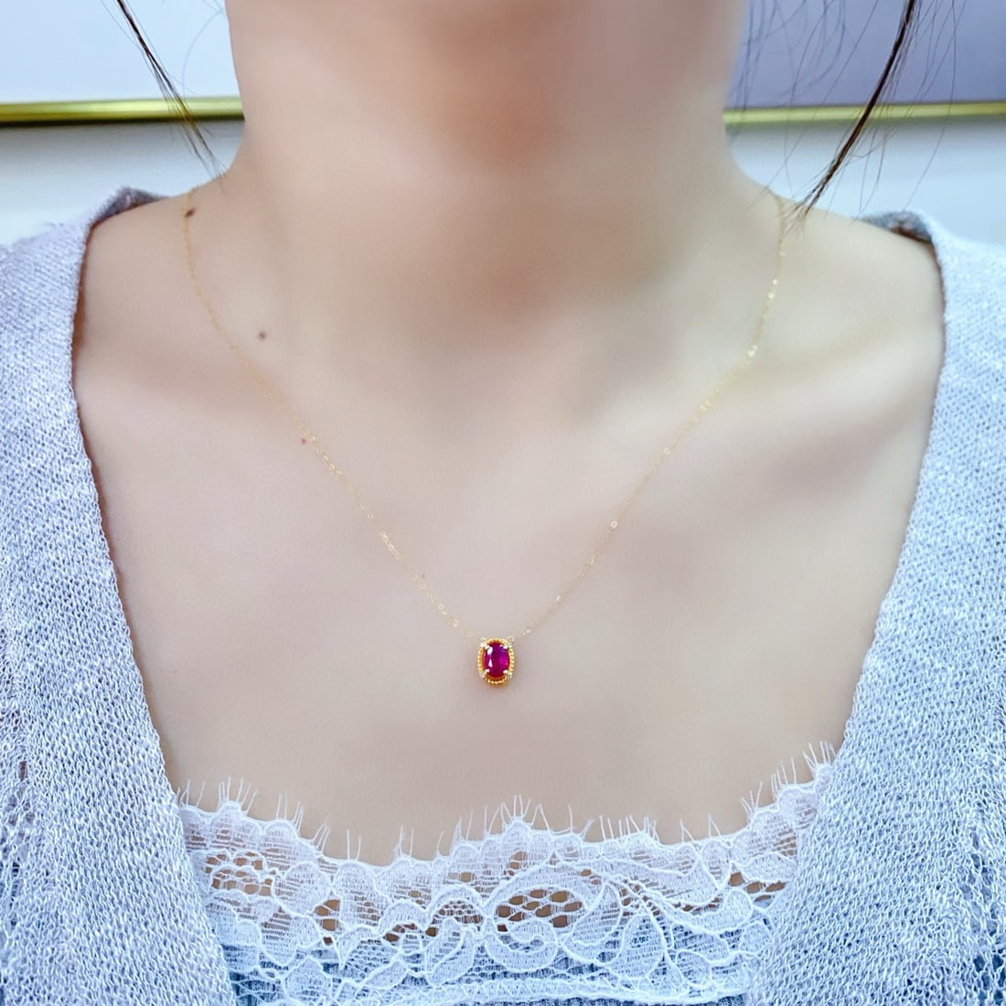 14k Gold 0.65 Ct Natural Ruby Necklace - 6