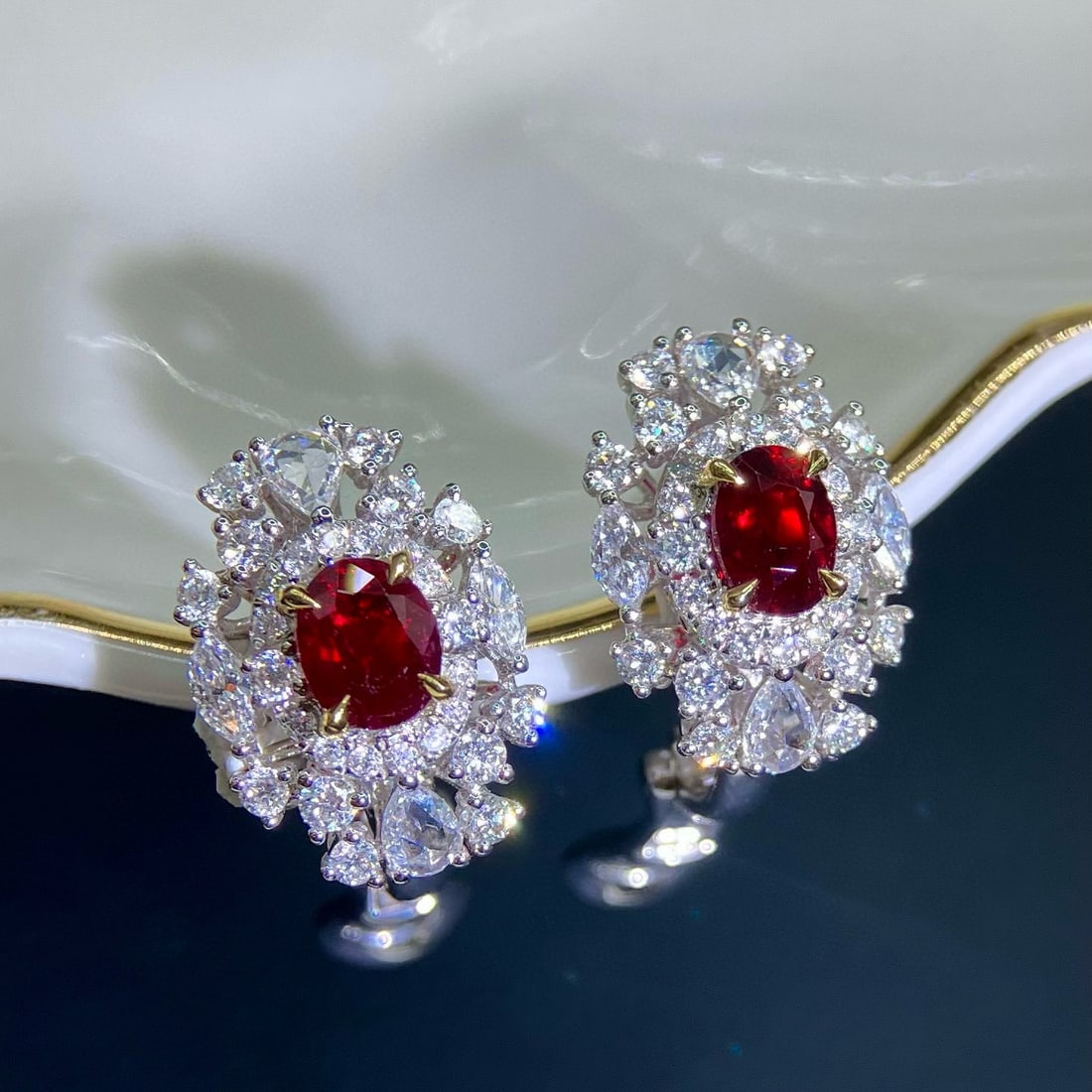 14k Gold 2.30 Ctw Natural Ruby & Diamond Earrings - 2