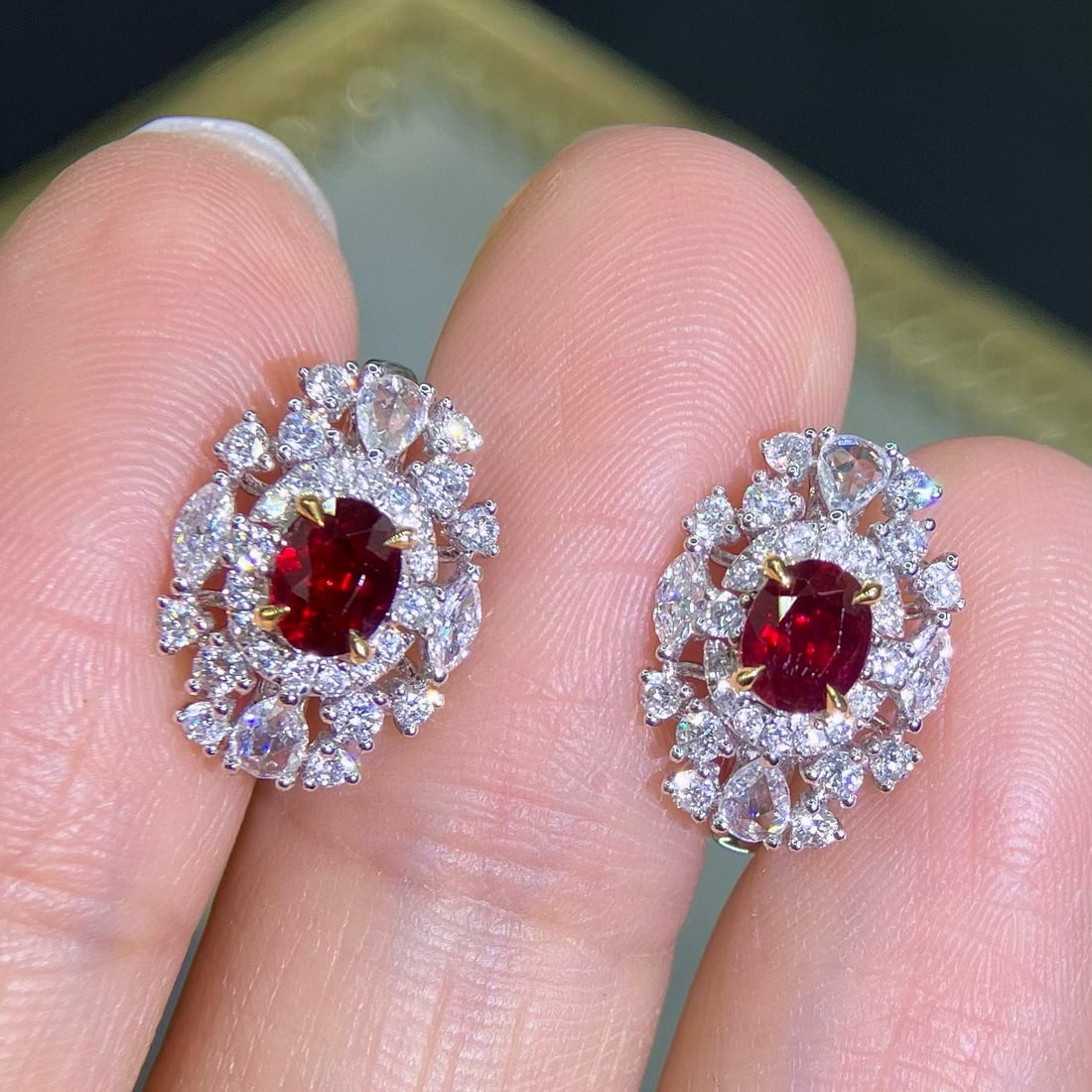 14k Gold 2.30 Ctw Natural Ruby & Diamond Earrings - 3