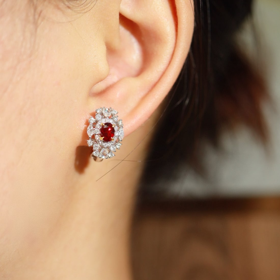 14k Gold 2.30 Ctw Natural Ruby & Diamond Earrings - 4