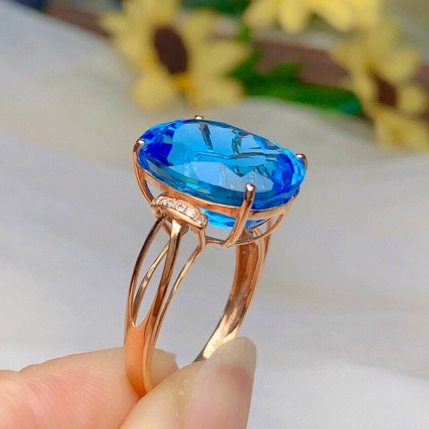 14k Gold 12.60 Ct Natural Topaz & Diamond Ring - 5