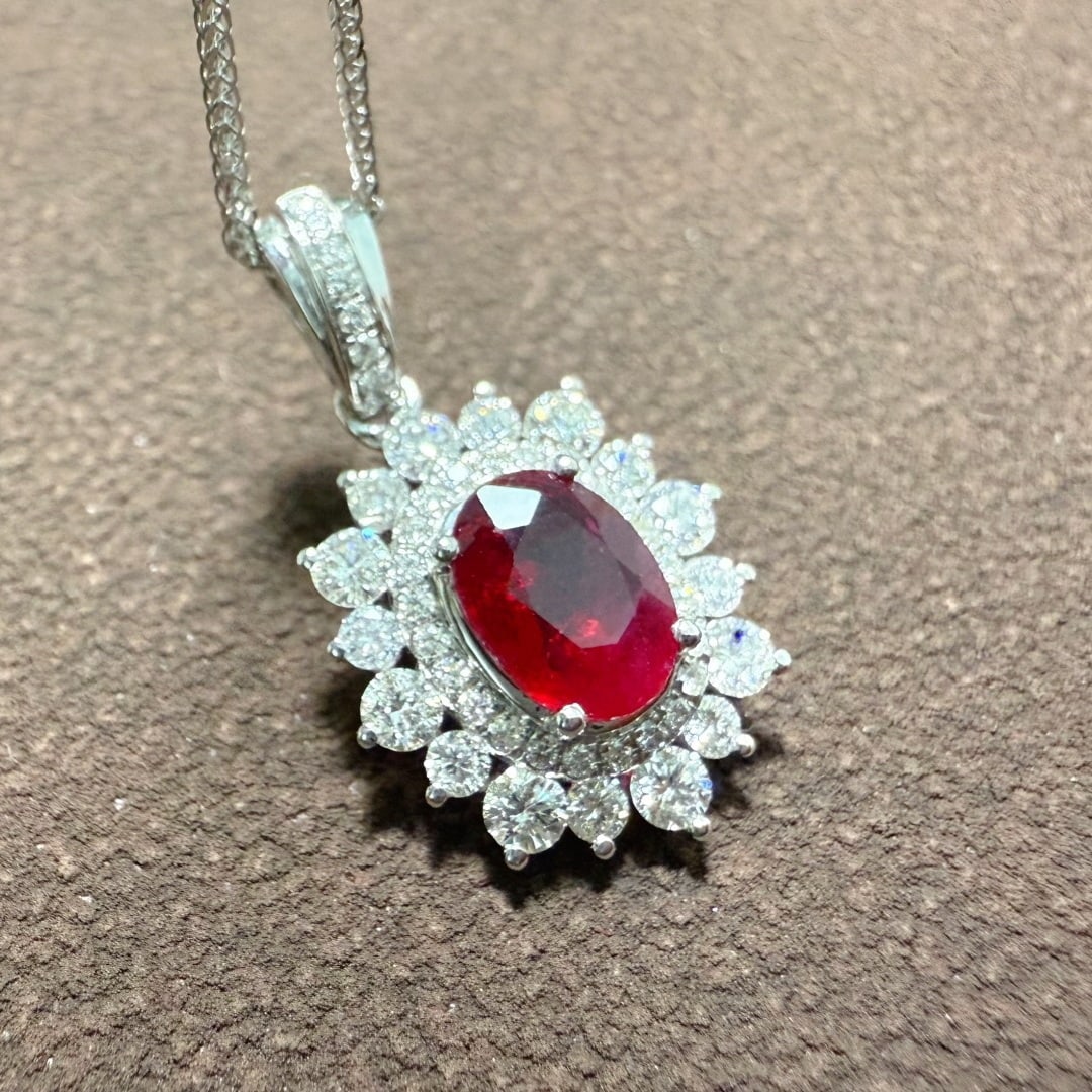 14k Gold 1.40 Ctw Natural Ruby & Diamond Pendant( Without Chain ) - 2