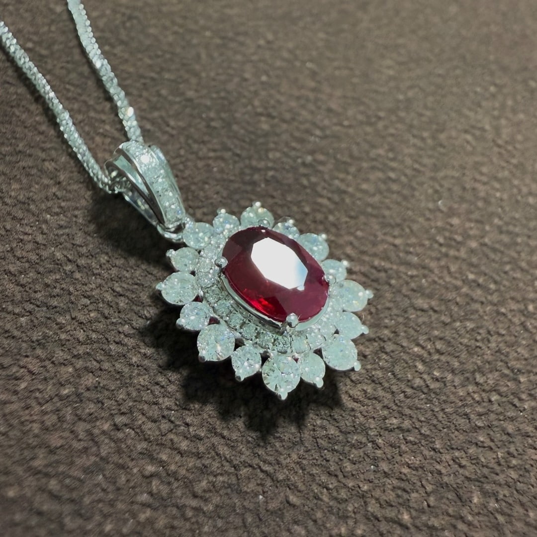 14k Gold 1.40 Ctw Natural Ruby & Diamond Pendant( Without Chain ) - 3