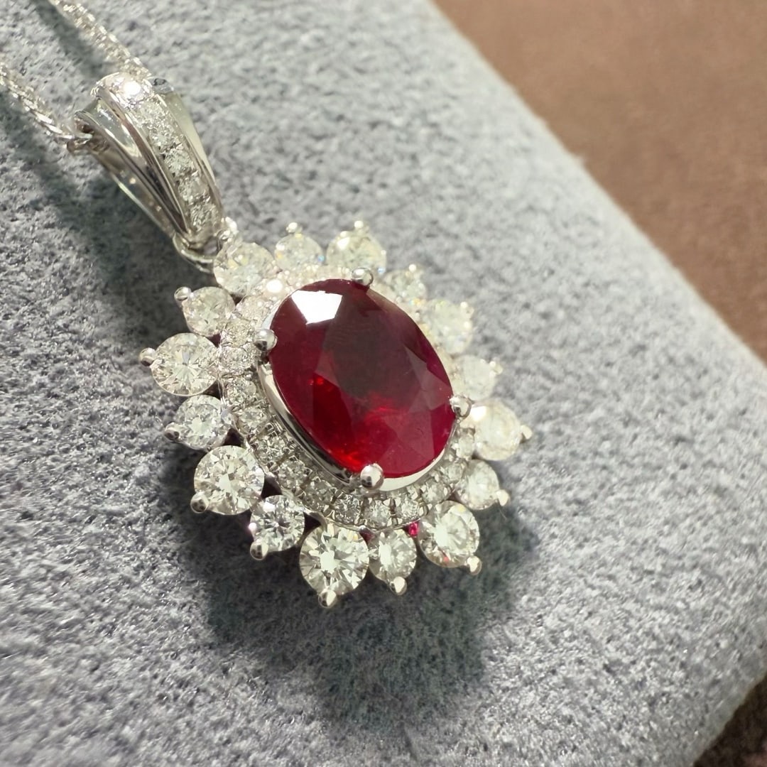 14k Gold 1.40 Ctw Natural Ruby & Diamond Pendant( Without Chain ) - 5