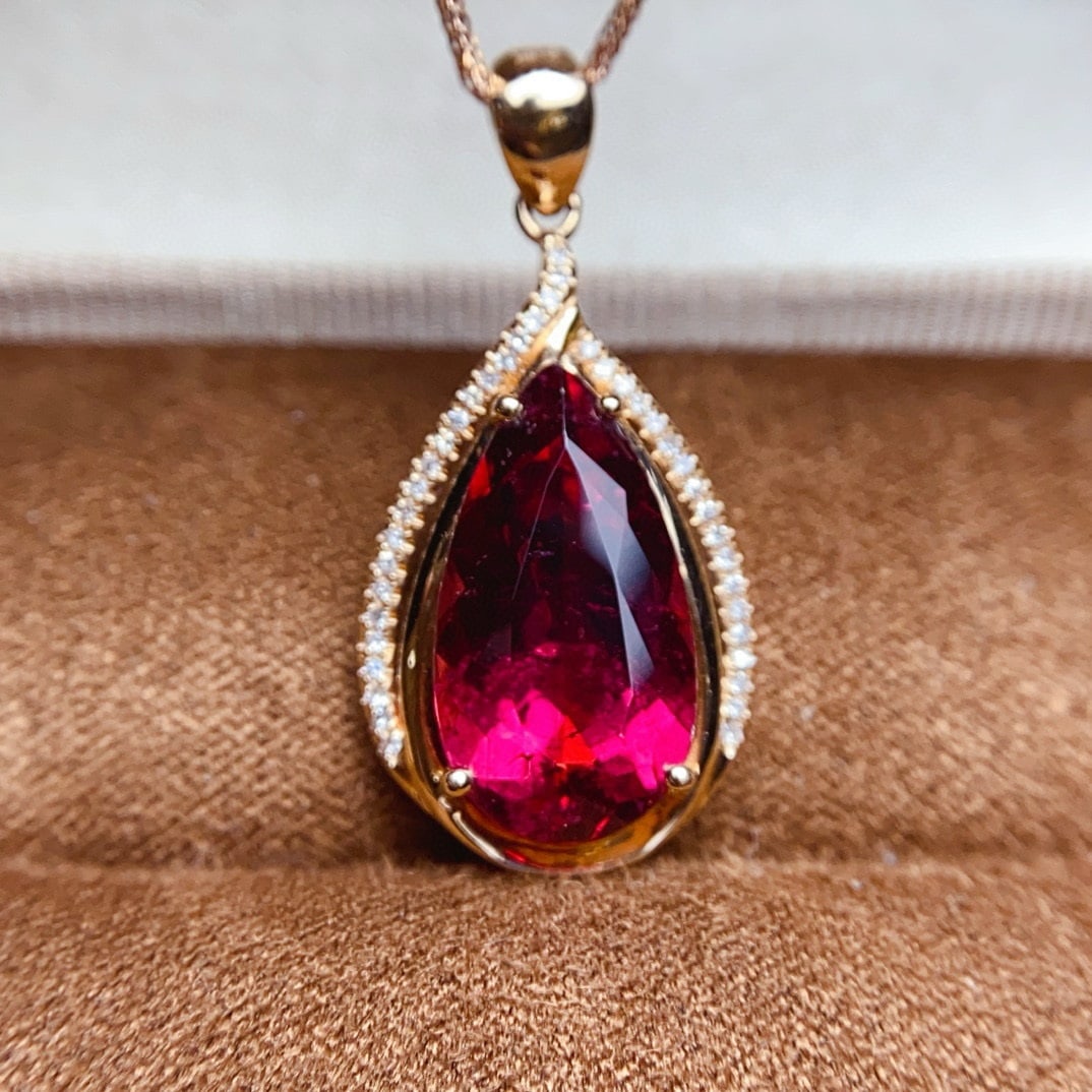 14k Gold 5.52 Ctw Natural Tourmaline & Diamond Pendant( Without Chain ) - 5