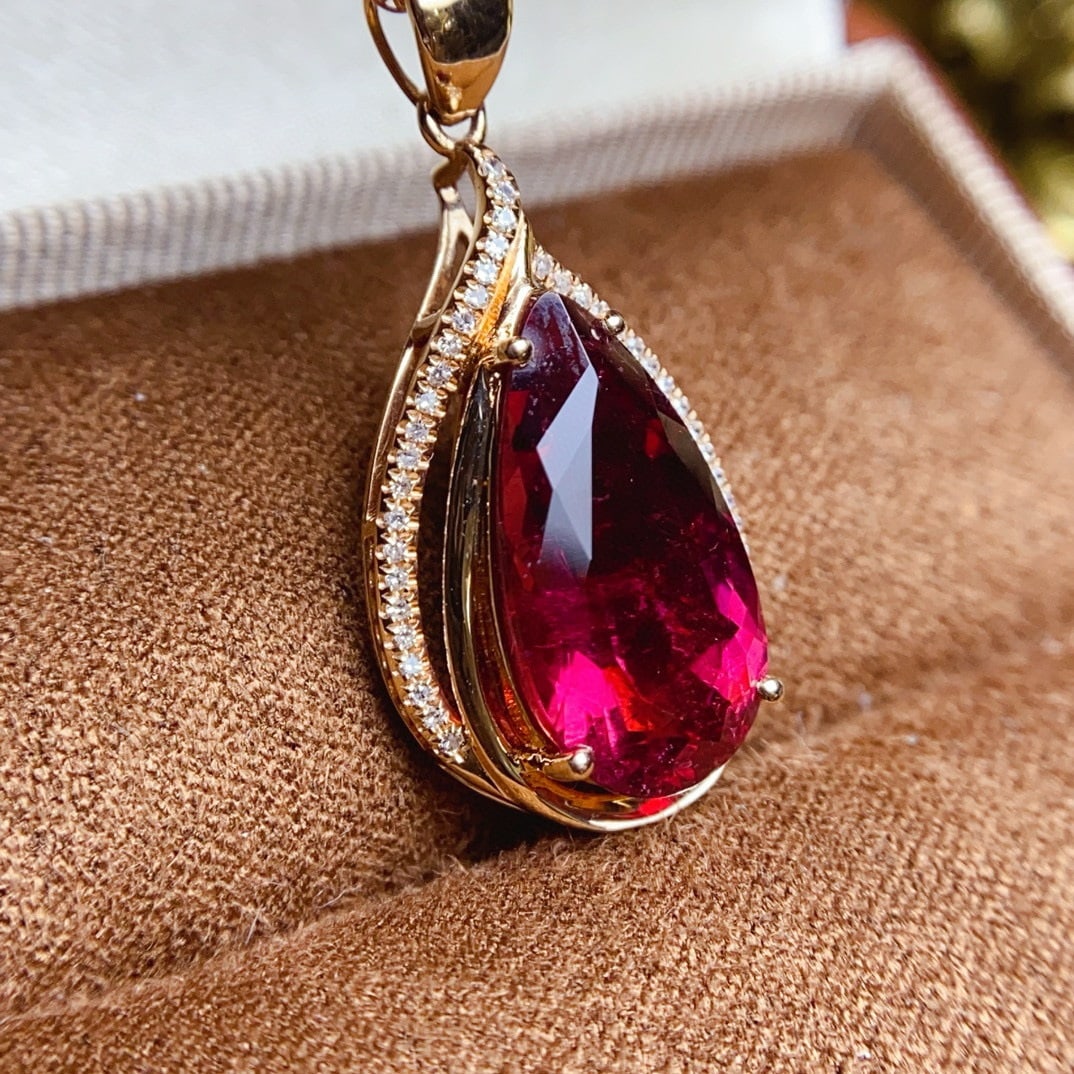 14k Gold 5.52 Ctw Natural Tourmaline & Diamond Pendant( Without Chain ) - 6