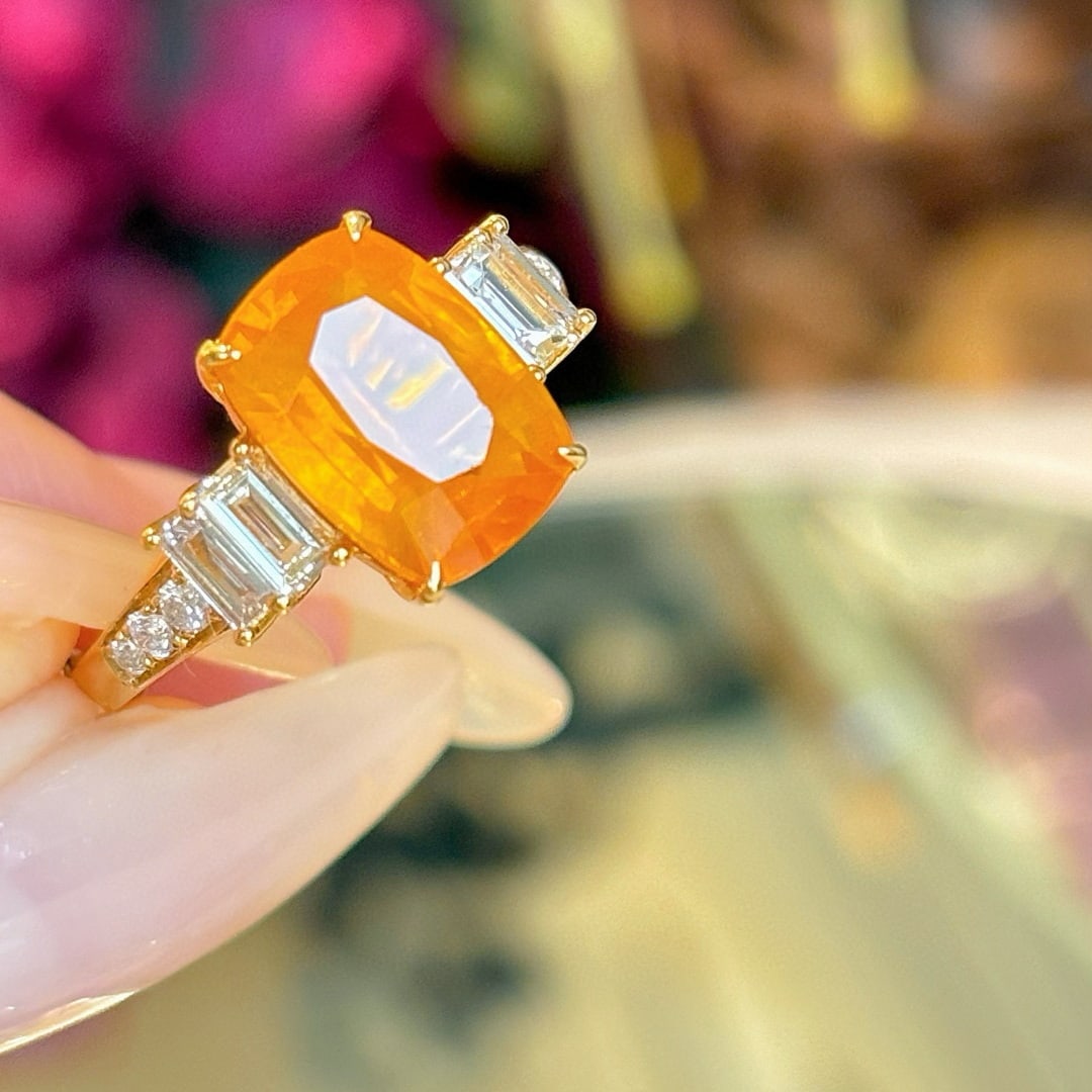 14k Gold 3.4 Ct Natural Sapphire & Diamond Ring - 2