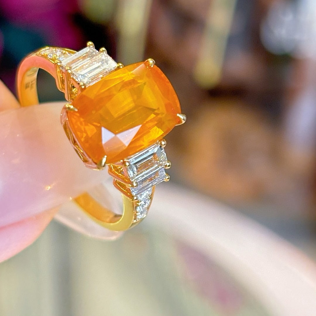 14k Gold 3.4 Ct Natural Sapphire & Diamond Ring - 3