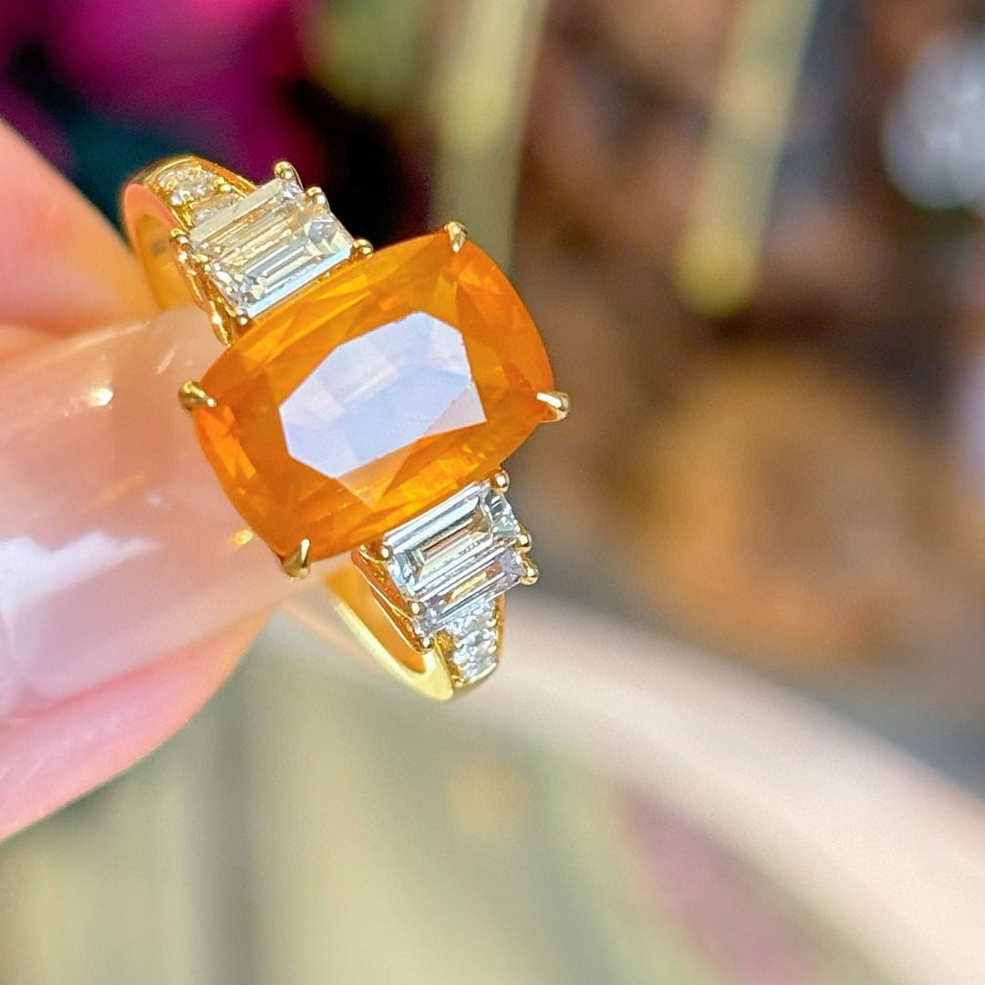 14k Gold 3.4 Ct Natural Sapphire & Diamond Ring - 5