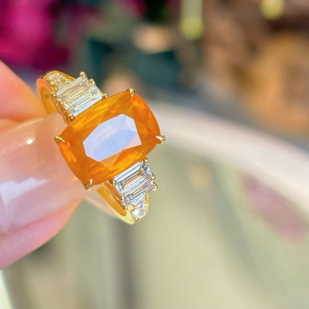 14k Gold 3.4 Ct Natural Sapphire & Diamond Ring - 6