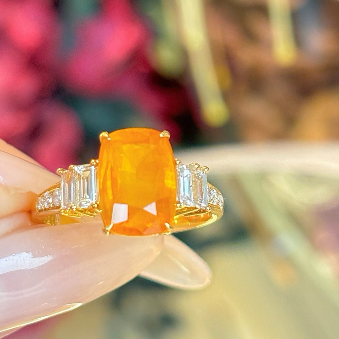 14k Gold 3.4 Ct Natural Sapphire & Diamond Ring - 8