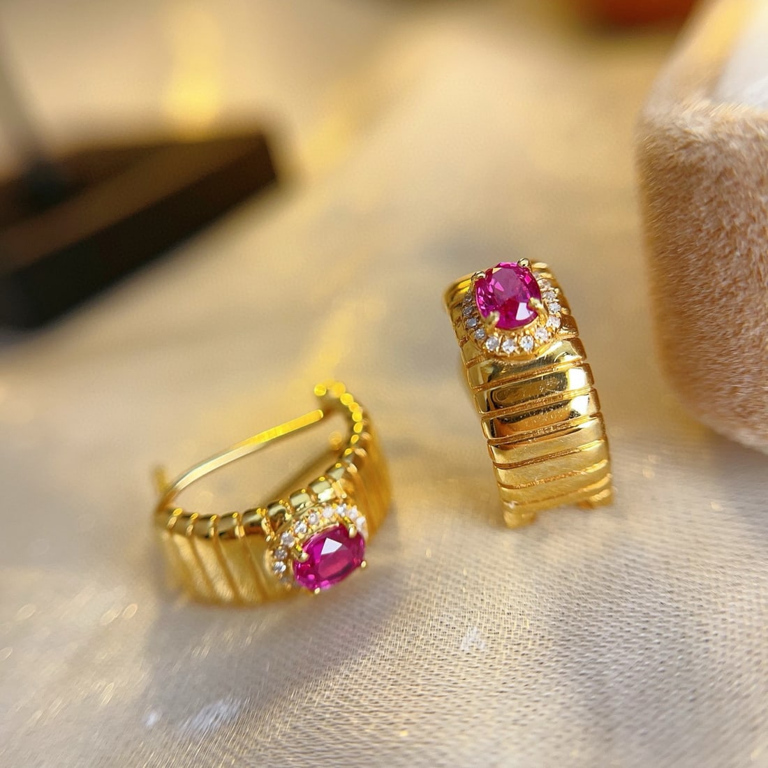 14k Gold 1.00 Ct Natural Ruby & Diamond Earrings - 2