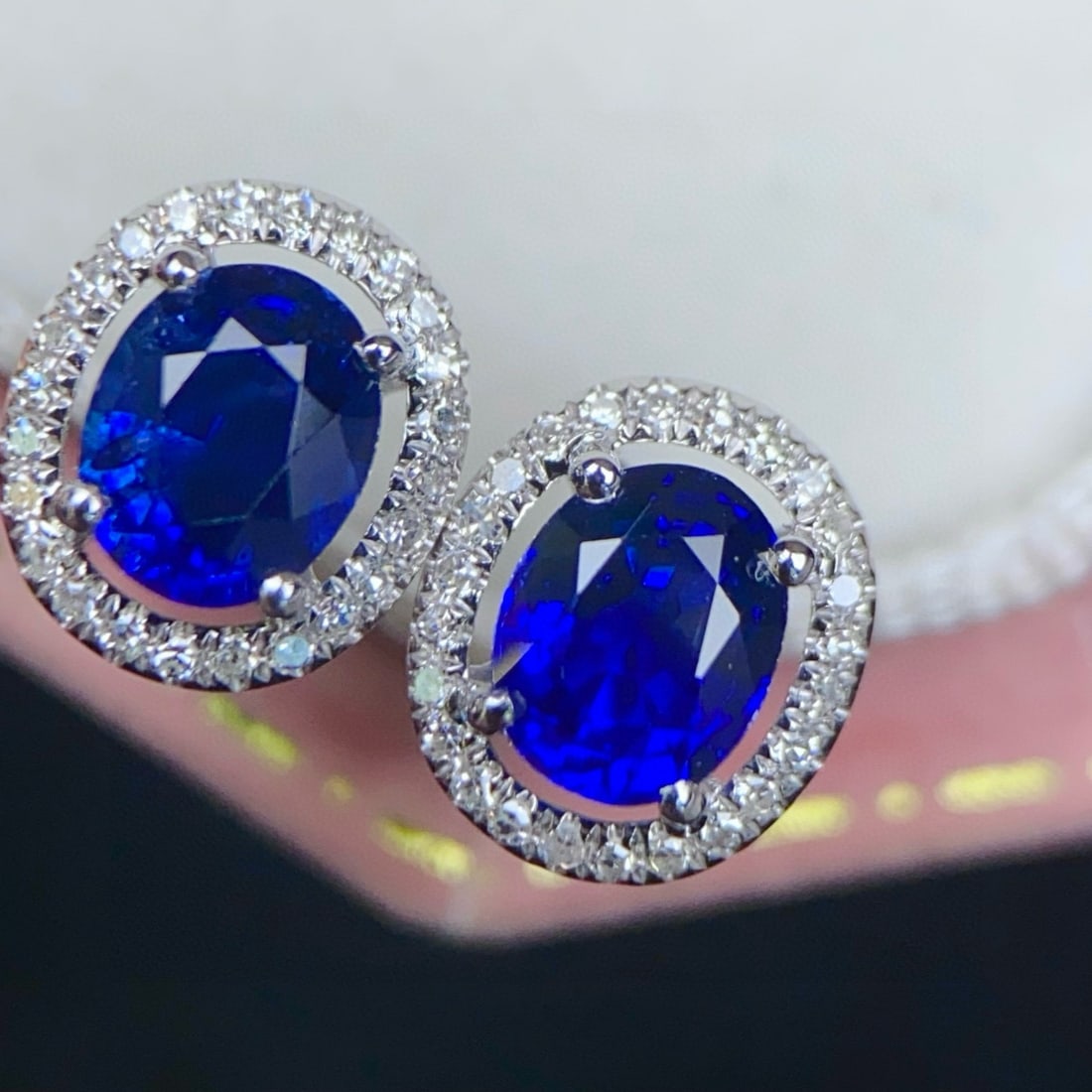 14k Gold 1.49 Ctw Vivid Blue Natural Sapphire & Diamond Earrings - 2