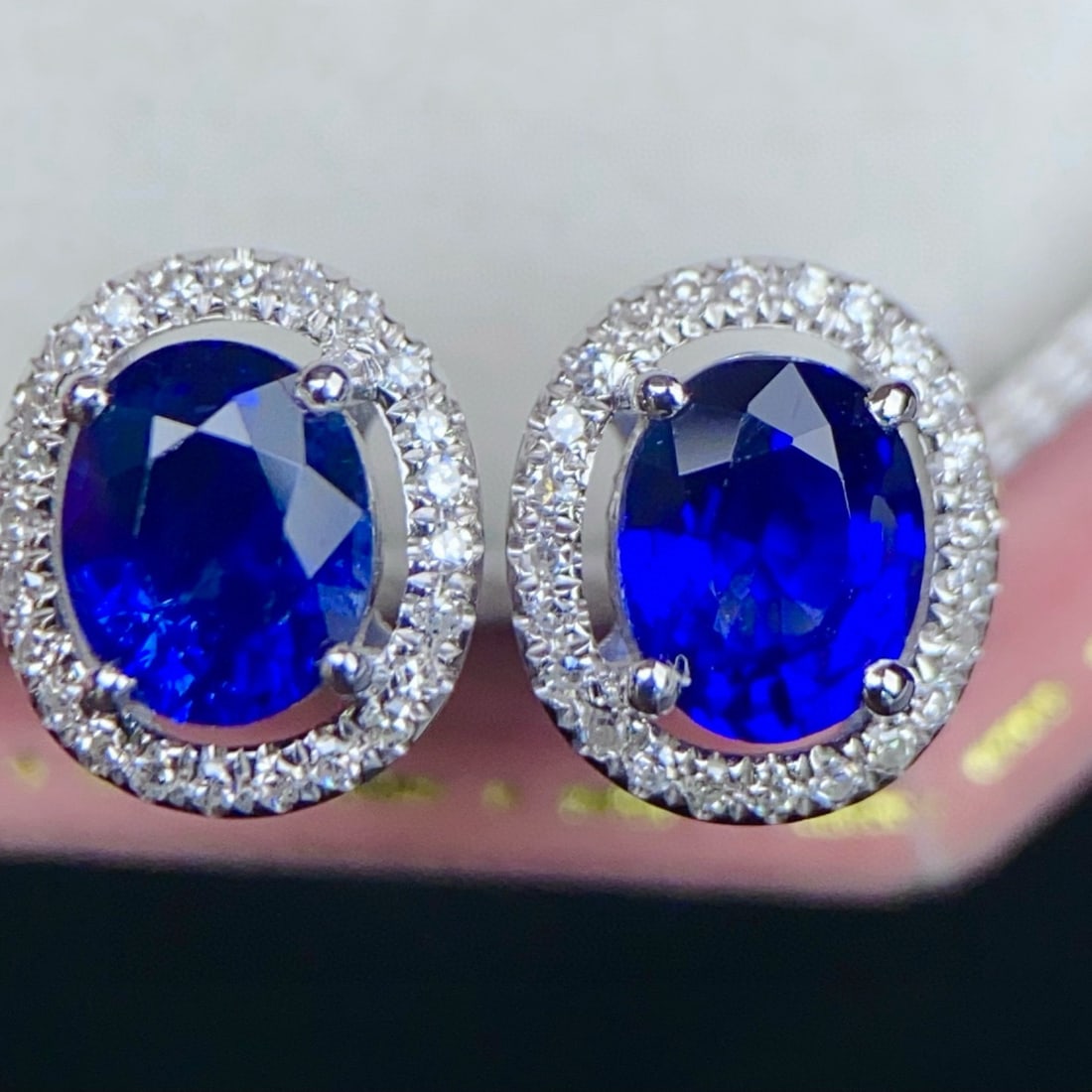 14k Gold 1.49 Ctw Vivid Blue Natural Sapphire & Diamond Earrings - 6