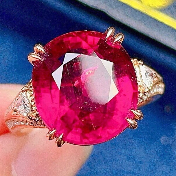 14k Gold 9.7 Ct Natural Tourmaline & Diamond Ring - 3