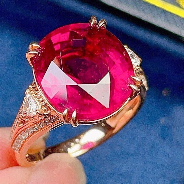 14k Gold 9.7 Ct Natural Tourmaline & Diamond Ring - 4