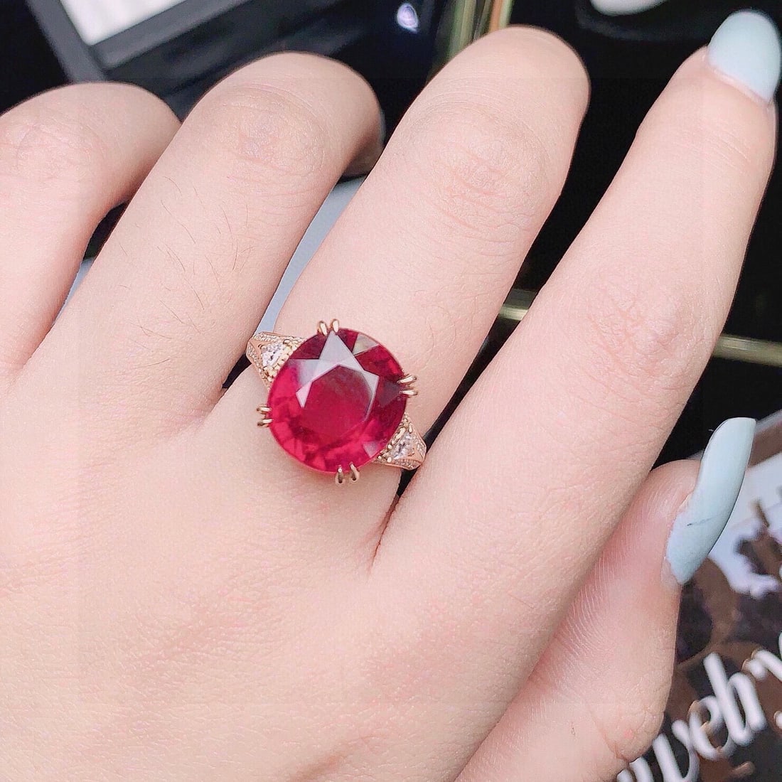 14k Gold 9.7 Ct Natural Tourmaline & Diamond Ring - 5