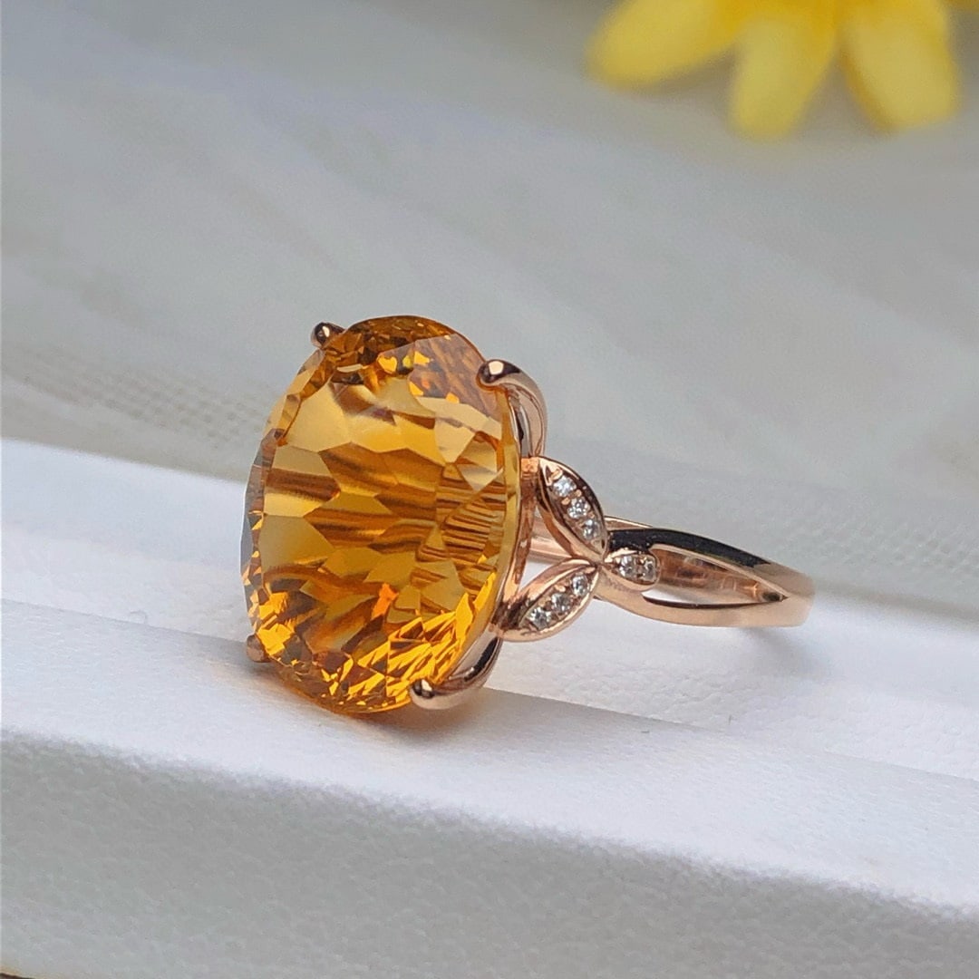 14k Gold 9.70 Ct Natural Citrine & Diamond Ring - 3
