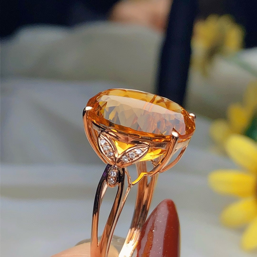 14k Gold 9.70 Ct Natural Citrine & Diamond Ring - 5