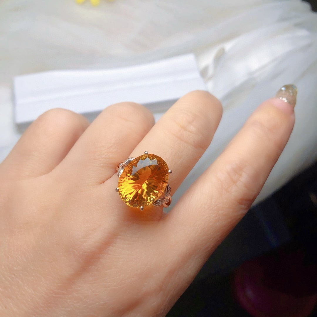 14k Gold 9.70 Ct Natural Citrine & Diamond Ring - 6