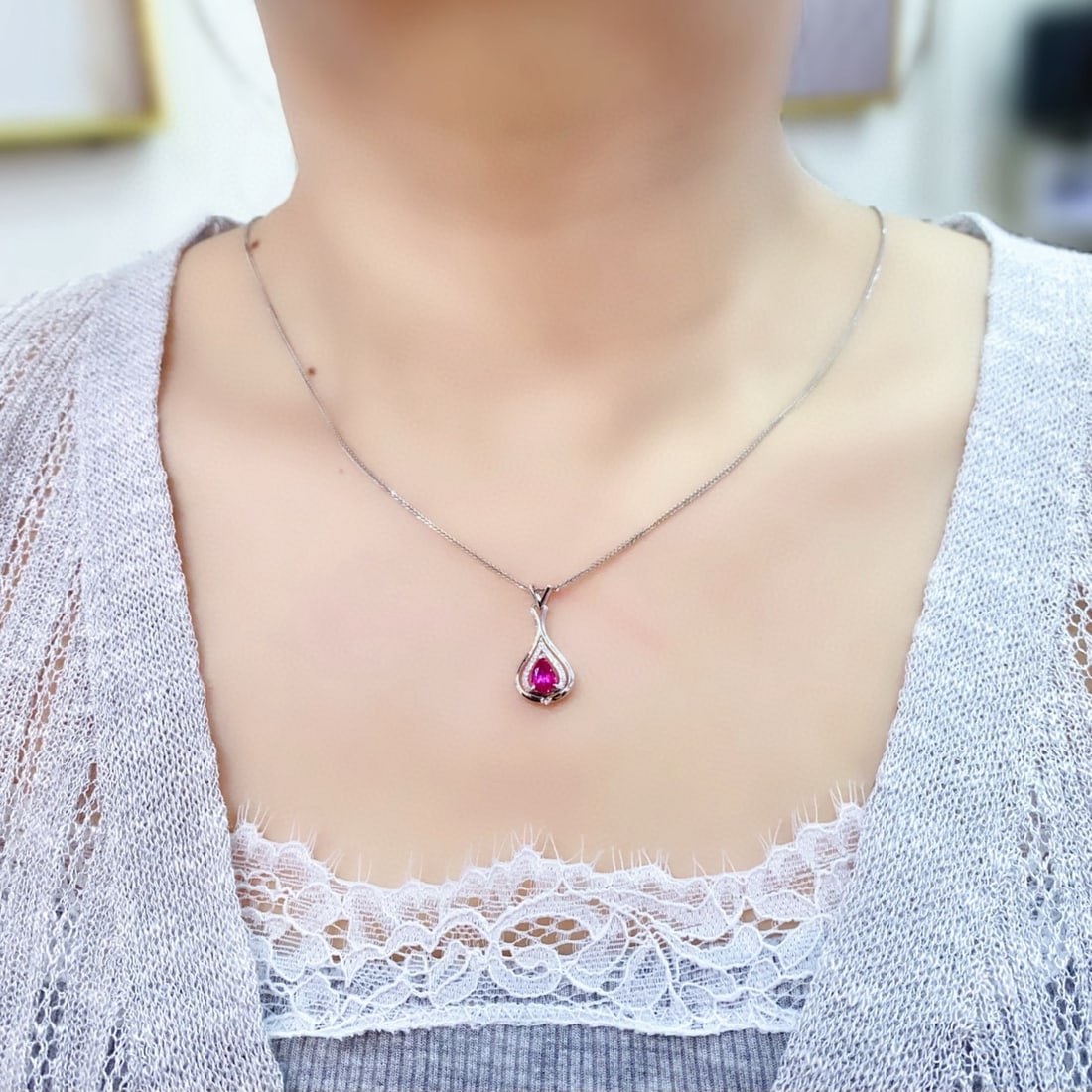 14k Gold 0.6 Ct Natural Ruby & Diamond Pendant( Without Chain ) - 6