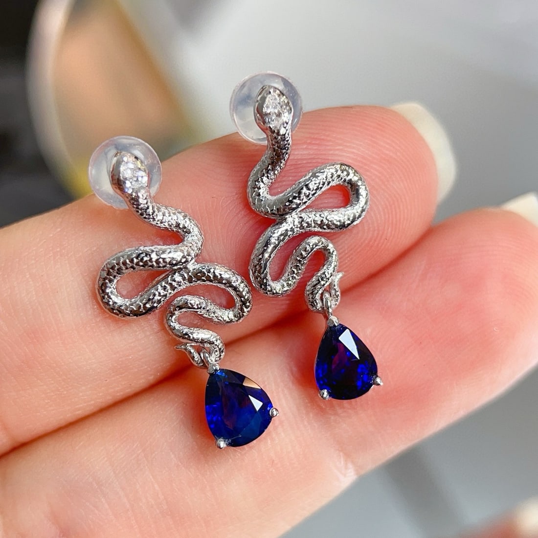 14k Gold 1.25 Ctw Natural Sapphire & Diamond Earrings - 5