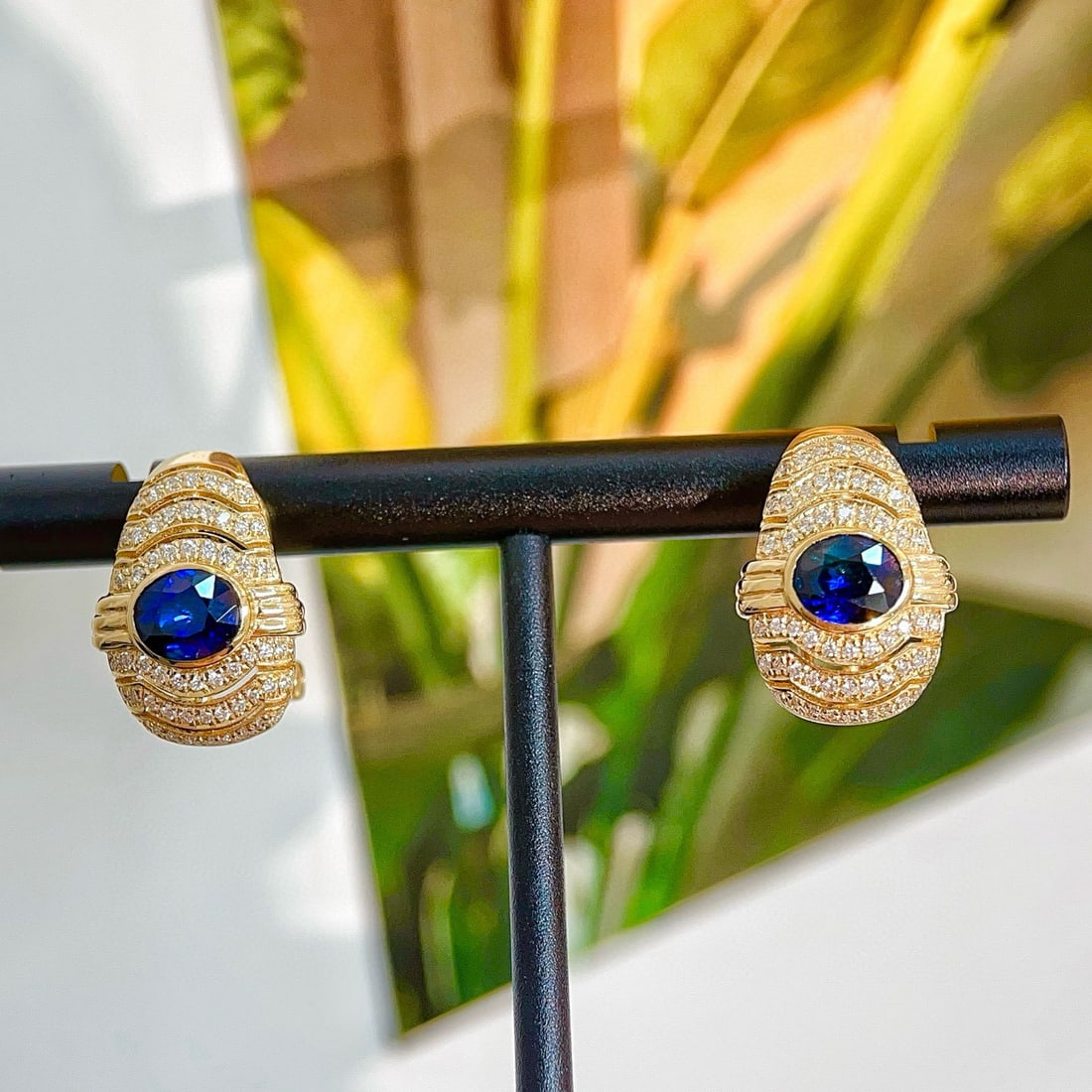 14k Gold 2.30 Ctw Natural Sapphire & Diamond Earrings - 4