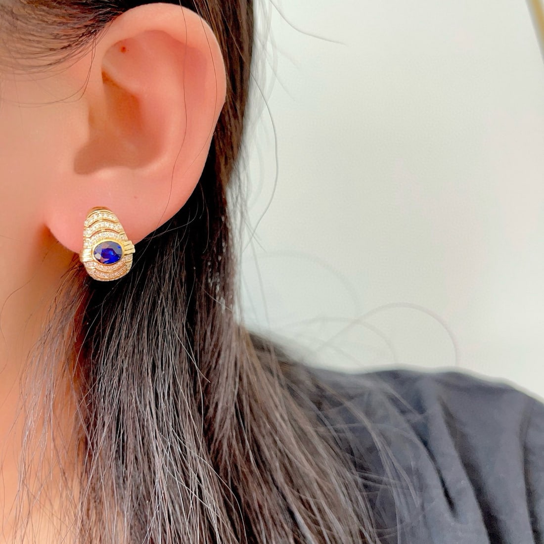 14k Gold 2.30 Ctw Natural Sapphire & Diamond Earrings - 5