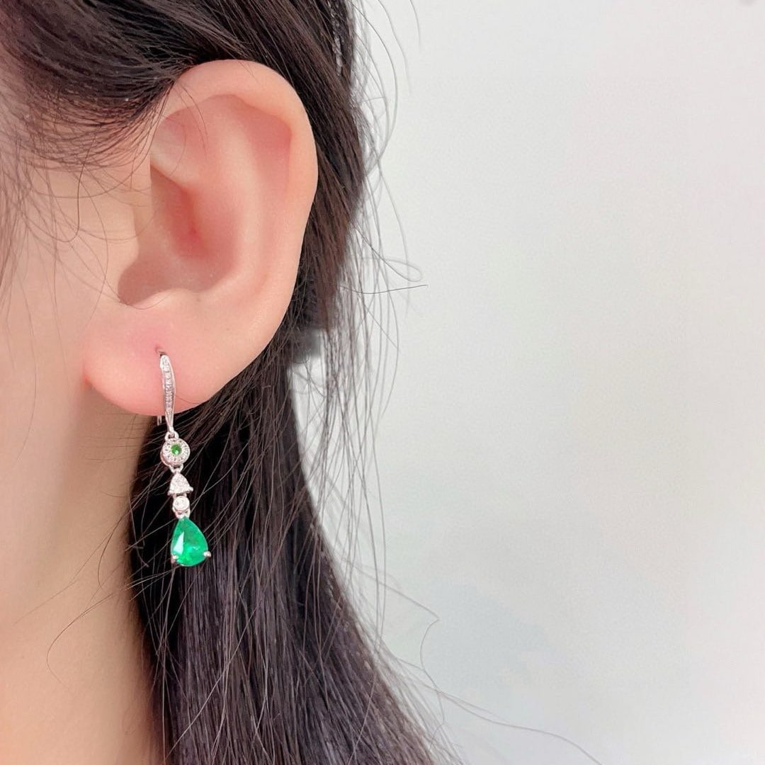 14k Gold 1.22 Ctw Natural Emerald & Diamond Earrings - 2