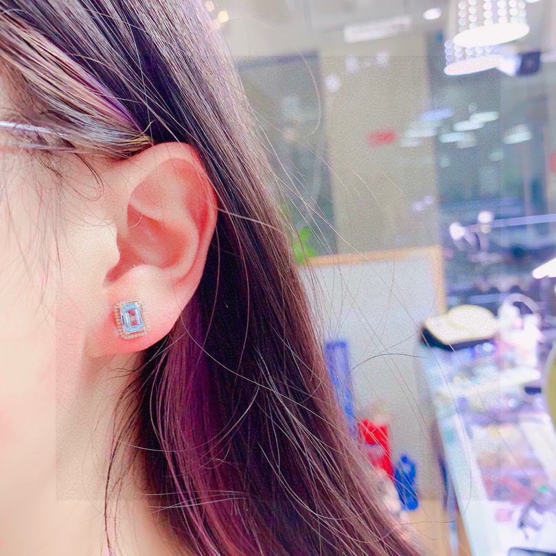 14k Gold 2.8 Ct Natural Aquamarine & Diamond Earrings - 5