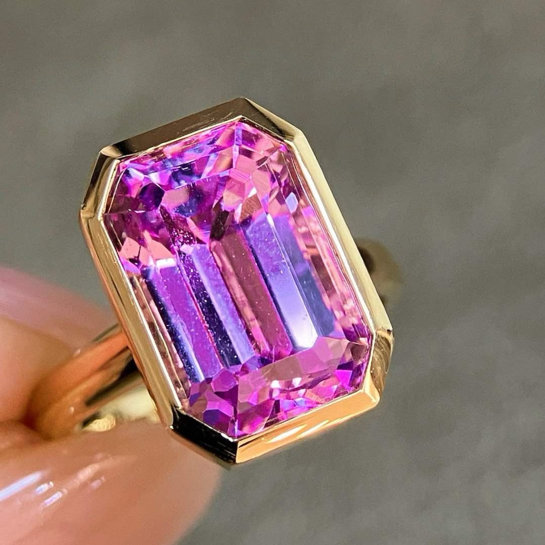 14k Gold 8.5 Ct Natural Kunzite Ring - 3