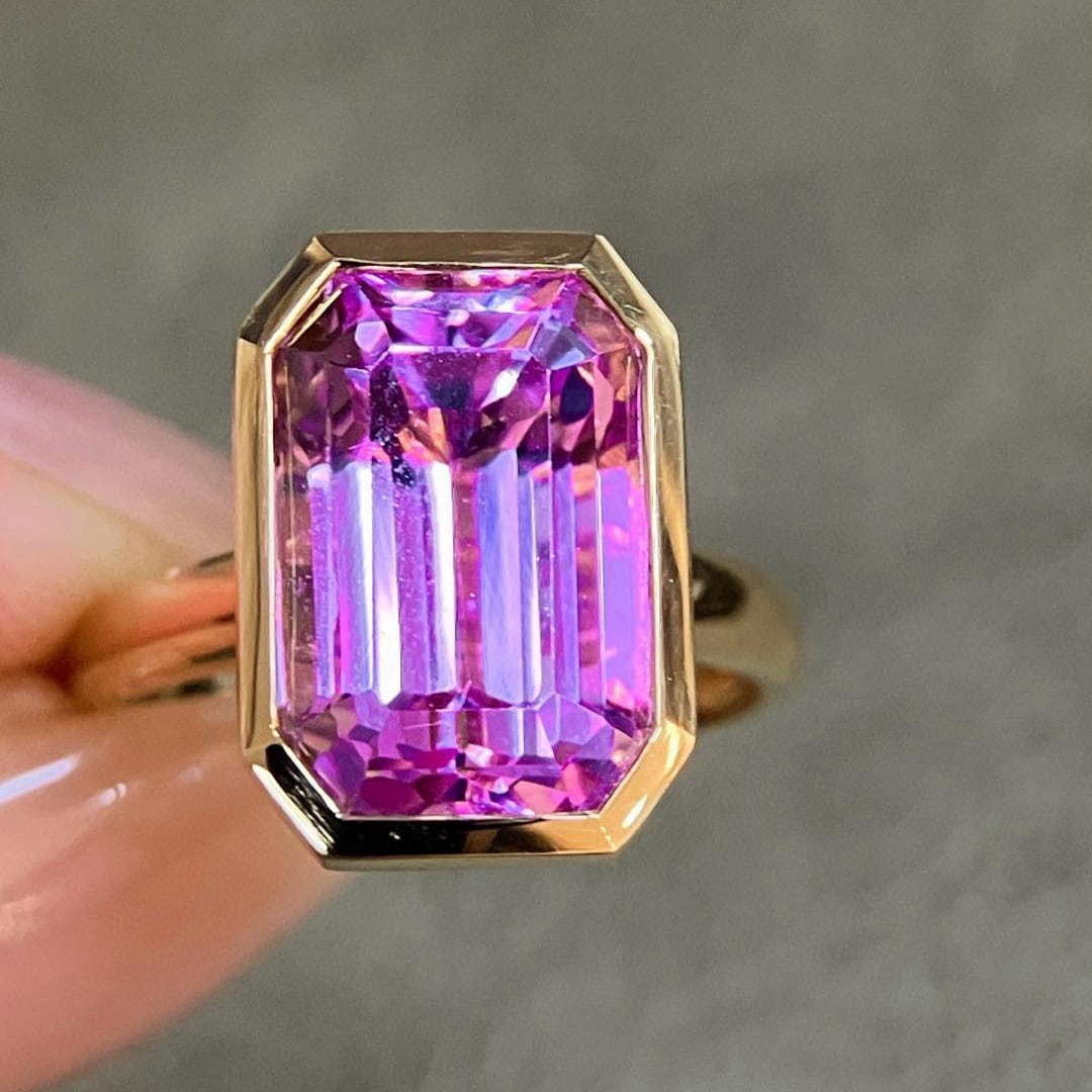 14k Gold 8.5 Ct Natural Kunzite Ring - 4