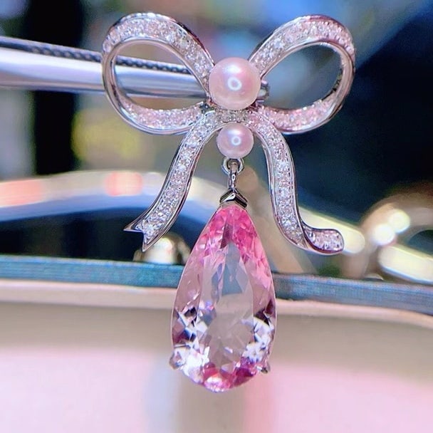 14k Gold 3.8 Ct Natural Morganite & Diamond Pendant( Without Chain ) - 3