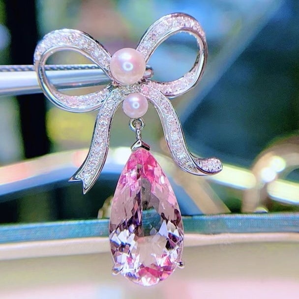 14k Gold 3.8 Ct Natural Morganite & Diamond Pendant( Without Chain ) - 5