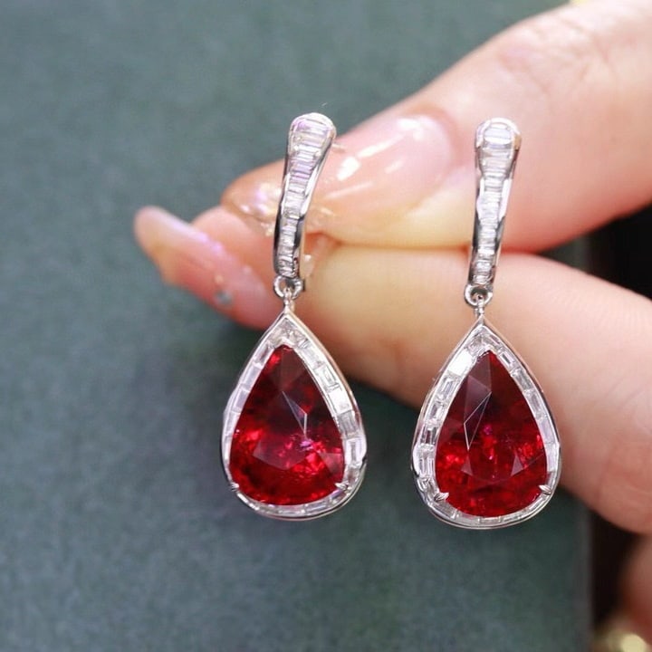 14k Gold 8.94 Ctw Natural Tourmaline & Diamond Earrings - 3