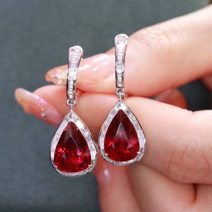 14k Gold 8.94 Ctw Natural Tourmaline & Diamond Earrings - 4