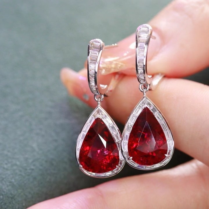 14k Gold 8.94 Ctw Natural Tourmaline & Diamond Earrings - 5