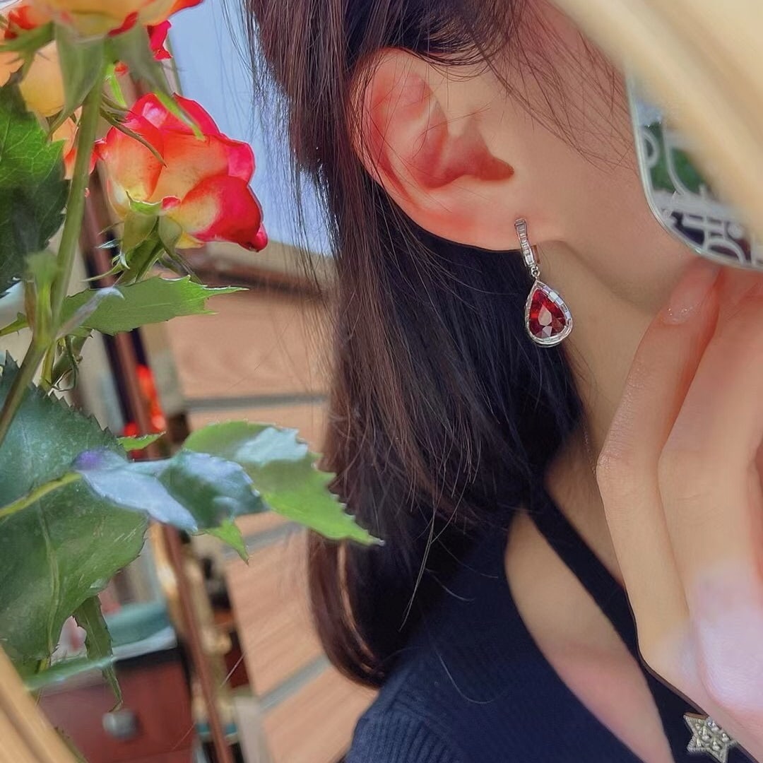 14k Gold 8.94 Ctw Natural Tourmaline & Diamond Earrings - 6