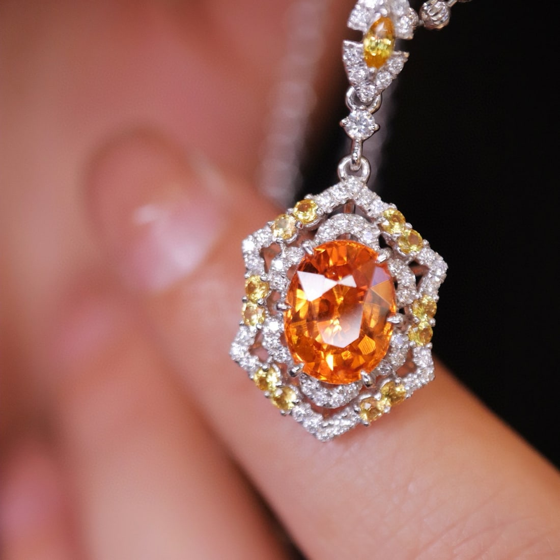 14k Gold 2.28 Ctw Natural Spessartine & Diamond Pendant( Without Chain ) - 2