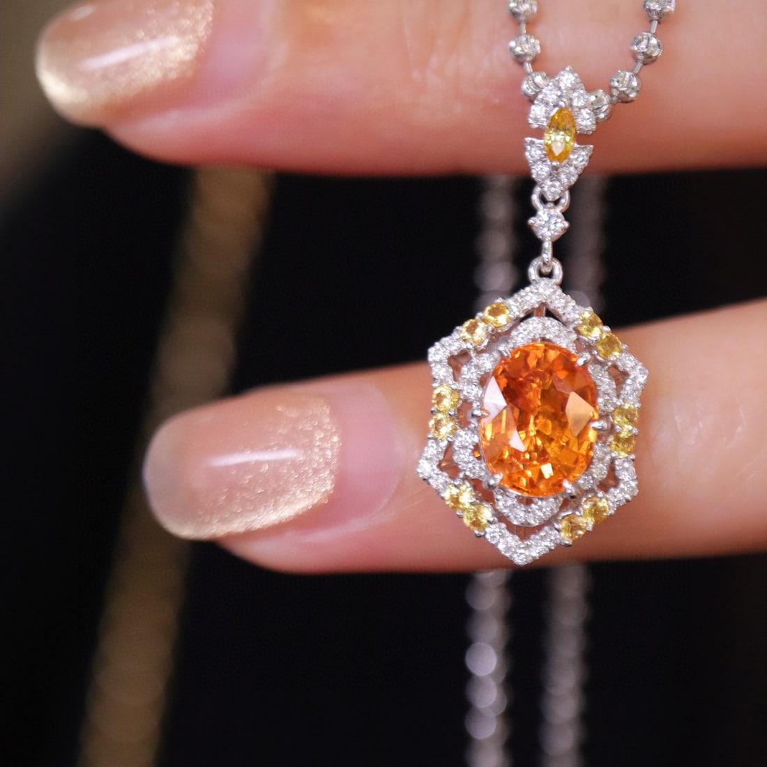 14k Gold 2.28 Ctw Natural Spessartine & Diamond Pendant( Without Chain ) - 3