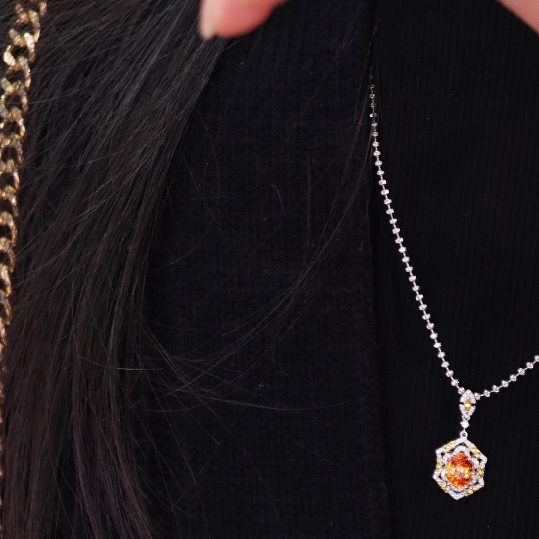 14k Gold 2.28 Ctw Natural Spessartine & Diamond Pendant( Without Chain ) - 4