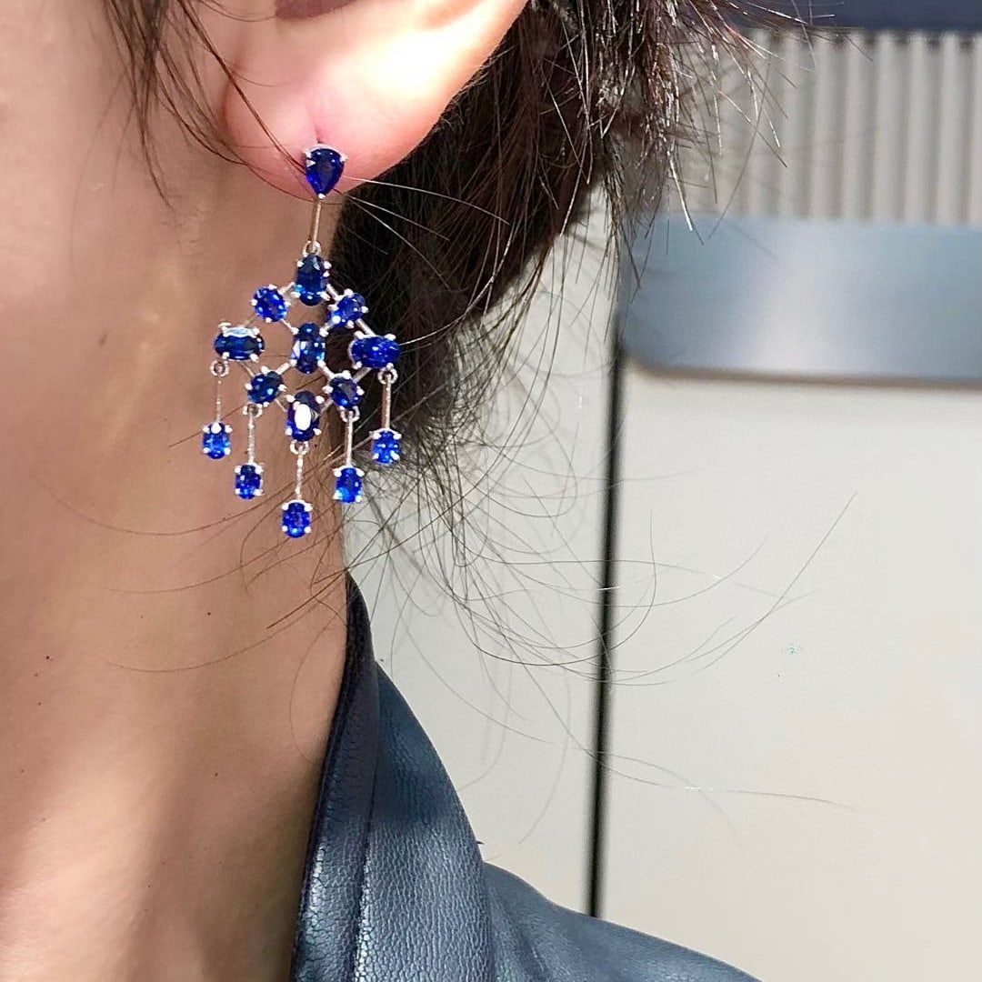 14k Gold 7 Ct Natural Sapphire Earrings - 2