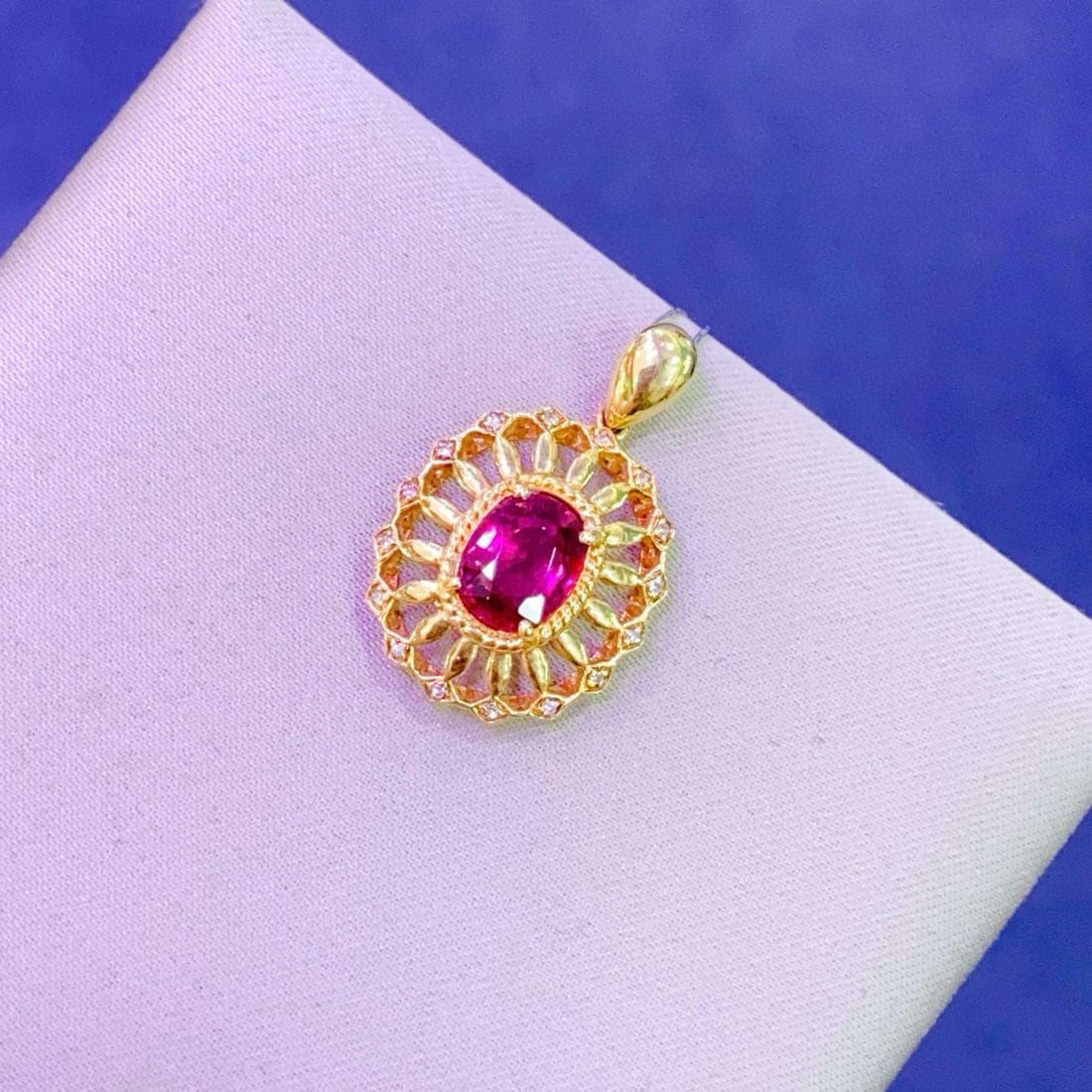 14k Gold 1.10 Ctw Natural Tourmaline & Diamond Pendant( Without Chain ) - 4