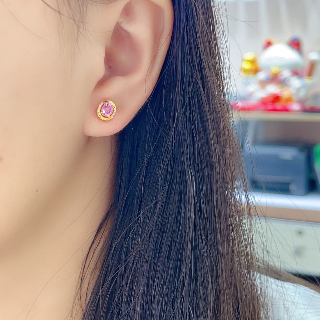 14k Gold 1.00 Ct Natural Padparadscha Sapphire & Diamond Earrings - 5