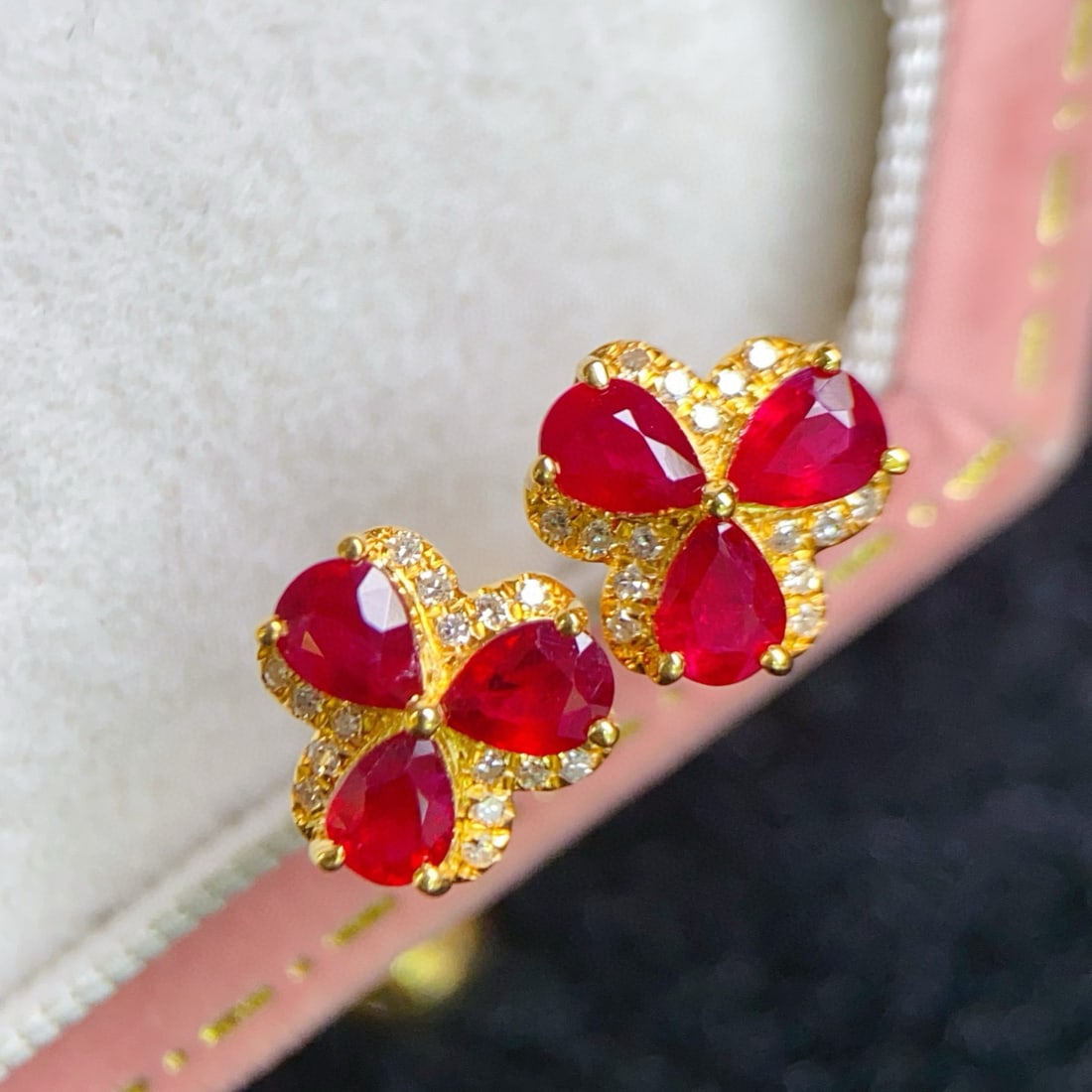 14k Gold 1.15 Ct Natural Ruby & Diamond Earrings - 2