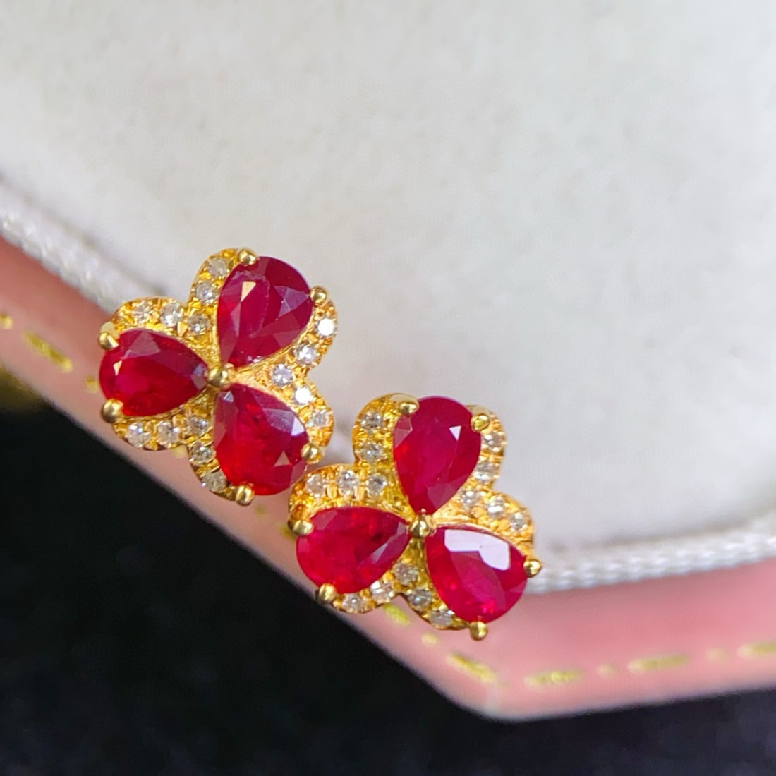 14k Gold 1.15 Ct Natural Ruby & Diamond Earrings - 3