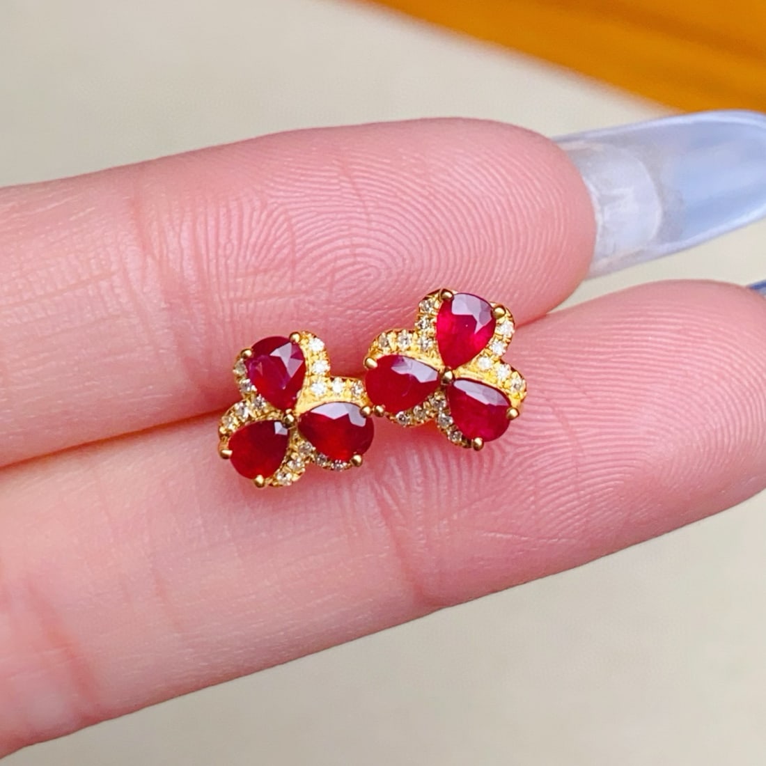 14k Gold 1.15 Ct Natural Ruby & Diamond Earrings - 4